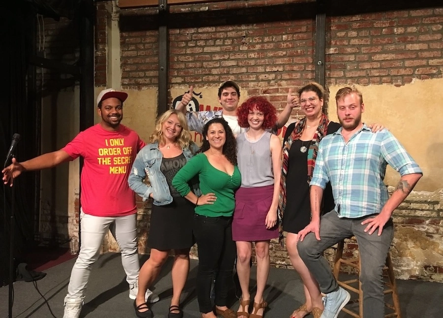 Improv 101 Students Photo of a group of Improv 101 students on stage at WestSide Comedy Theater after a class.