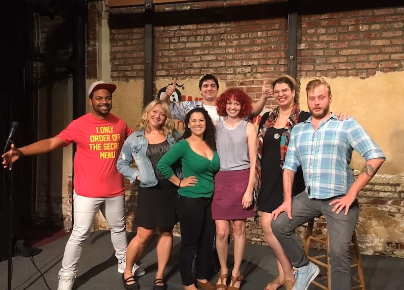 Improv 101 Students A group of Impov 101 students on stage at WestSide Comedy after a class.